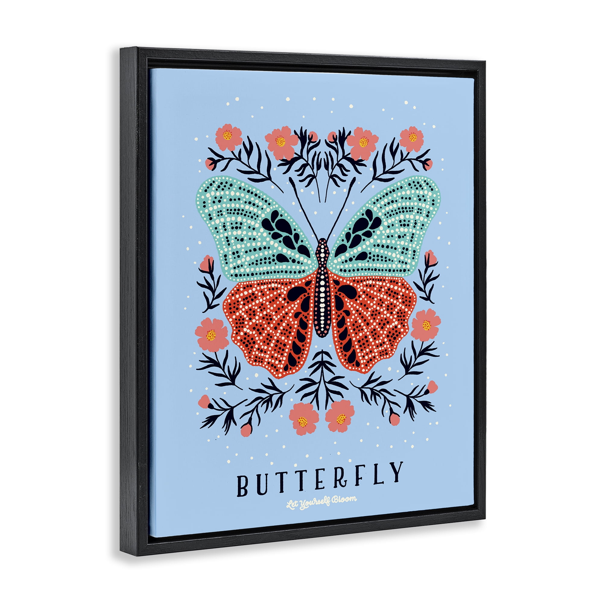 Stupell Industries Butterfly Symmetry on Blue Black Framed Floater Canvas Wall Art, design by Indira Prieto | IndySign