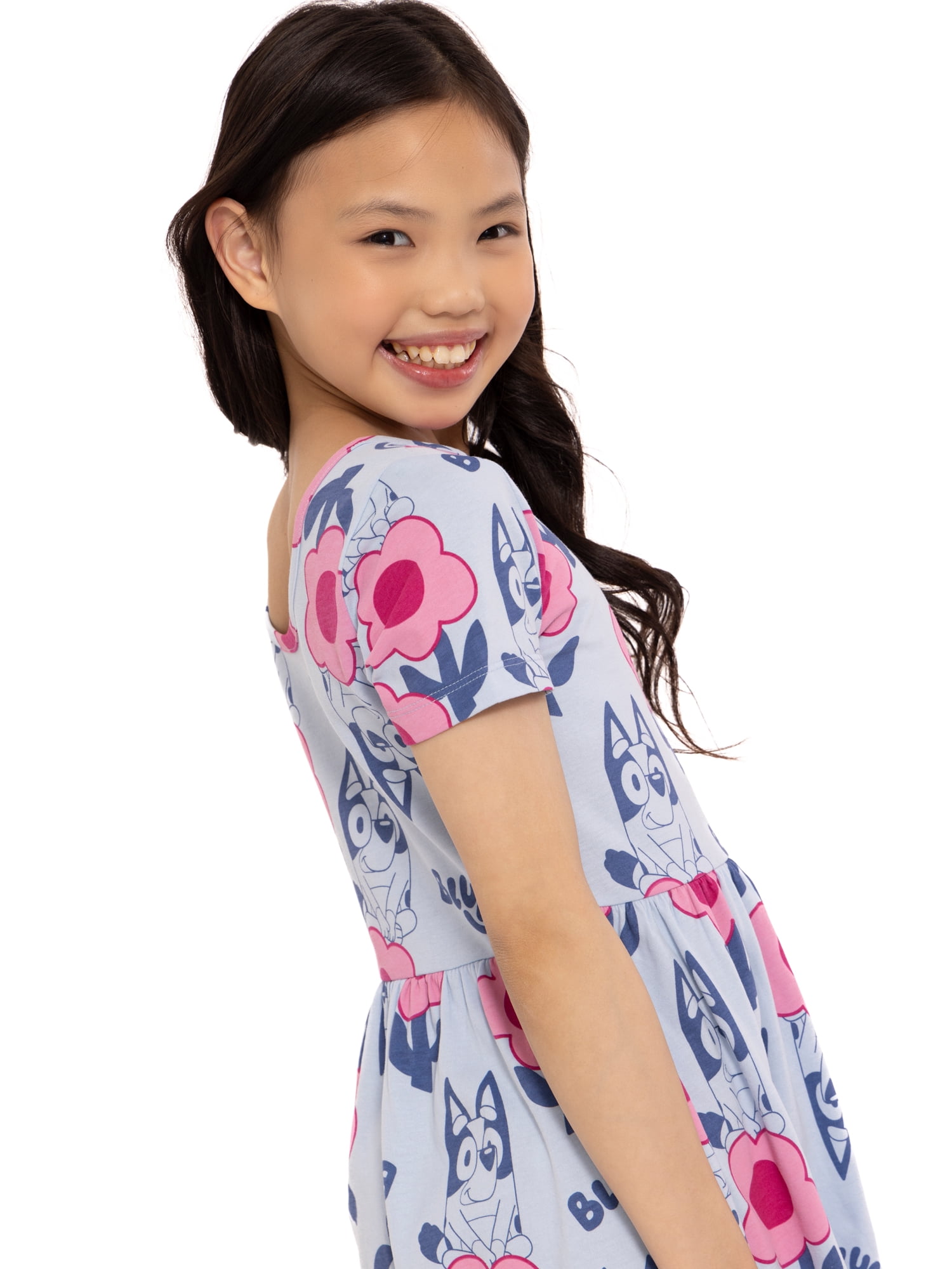 Bluey Girls Allover Print Dress with Short Sleeves, Sizes 4-12