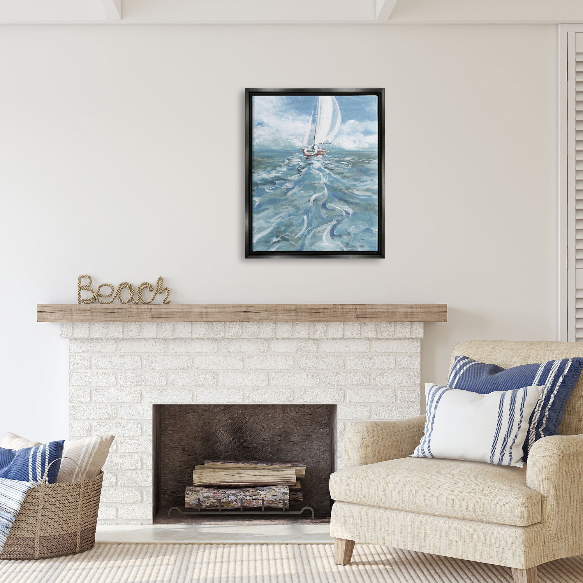Stupell Industries Boat Waves Wake Painting Transportation Painting Black Floater Framed Art Print Wall Art, 25 x 31