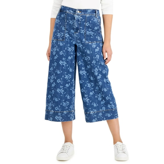 Charter Club Printed Culotte Jeans Berkeley Wash 16