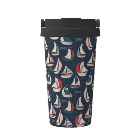 

Pofeuu Sailboat And Wave Print Coffee Mug Iced Coffee Tumbler Cup Double Wall Vacuum Leak-Proof Thermos Mug CoffeeThermos Travel Mug