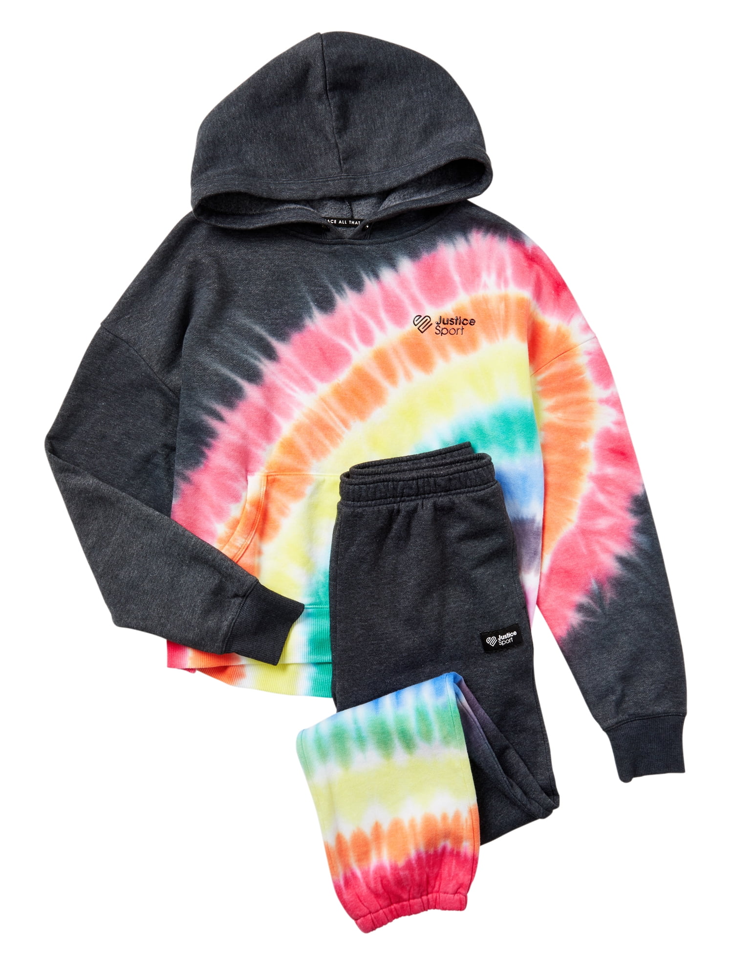 Justice - Justice JSPORT Girls Tie-Dye Fleece Hoodie and Jogger, 2 Piece Set, Sizes 5-18