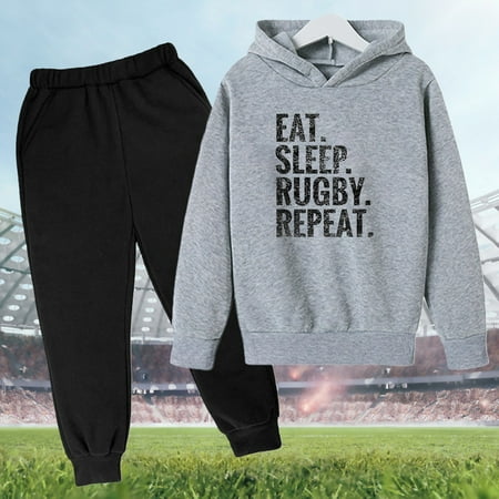 

Toddler Boys Outfit Sets Letter Printed Hoodie Pants Suit Casual Two Piece Fashion Trend Football Fans Sports Gift