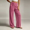 thumbnail image 4 of Guluxicc Women's Linen Pants with Pockets Elastic Waist Drawstring Wide Leg Trousers for Everyday Wear Summer Casual Outfits, 4 of 6