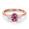 thumbnail image 3 of Gem Stone King 18K Rose Gold Plated Silver Pink Mystic Topaz and White Zirconia Engagement Ring for Women | 1.45 Cttw | Oval 7X5MM | Gemstone November Birthstone | Size 8, 3 of 6
