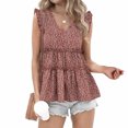 thumbnail image 2 of USSUMA Womens Summer Tops Ruffle Tiered Flowy Swing T-Shirts for Women Trendy Boho Floral Print Womens Blouses and Tops Dressy Sleeveless V Neck Tunic Plus Size Shirts for Women, 2 of 5