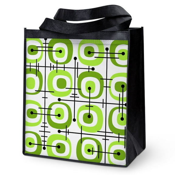 CafePress - MCM Abstract Pattern Chartreuse - 12"x 13", 100% Recycled, Reusable Grocery Bag