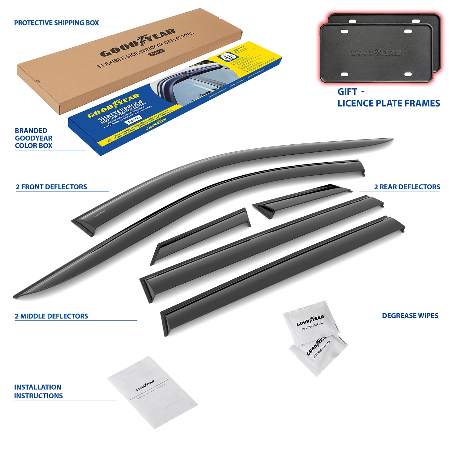 Goodyear Shatterproof Window Deflectors for Nissan Rogue 2021-2024, Tape-on Rain Guards, Window Visors, Vent Deflector Visor, Car Accessories,6 pcs. - GY008635