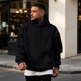 thumbnail image 6 of Men's Hooded Long Sleeve Solid Sweatshirt Oversized Casual Pullover Comfortable Basic Top with Kangaroo Pocket for Fall Winter Everyday Wear and Weekend Outings Black 3XL, 6 of 6