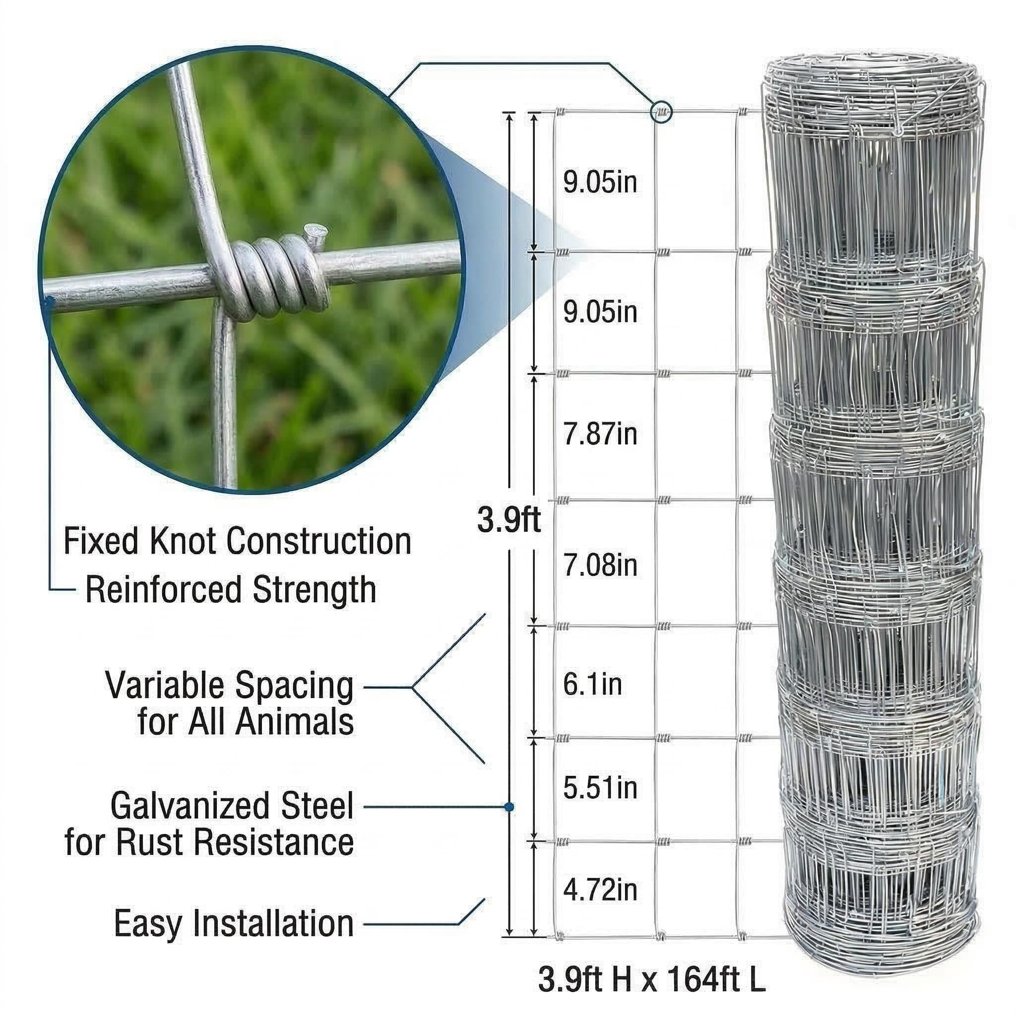 Farm Fence 4ft x 164ft Heavy Zinc Coating Cattle Fence Galvanized Field Fencing Sheep Fence Goat Fence,Hog Wire Fencing for Yard Livestock Animals Protection