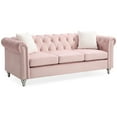 thumbnail image 2 of Pink G864a-s Couch - Suede Velvet Faux Covering, Hand Applied Nailheads Allure, Painted Wood Legs Firmness, Comfy Pocketed Coil Cushions, Contrasting Pillows, 3 Design, Detail, Legs, Cozy, 2 of 3