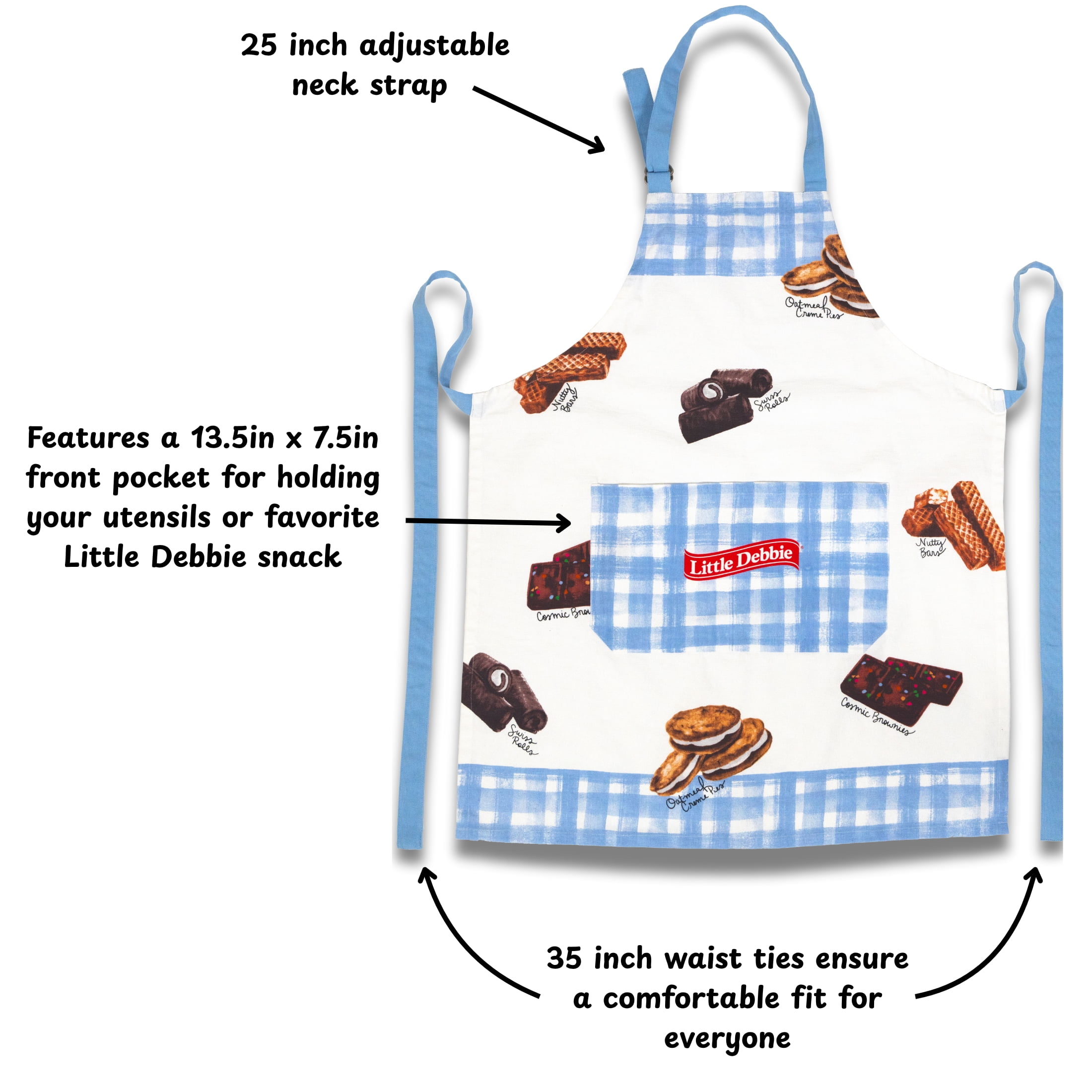 Little Debbie Gingham Collection 1-Pocket Fabric Kitchen Apron