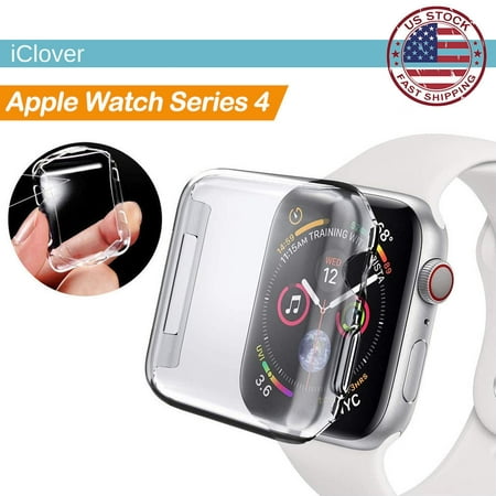 For Apple Watch Series 4 TPU Case Screen Protector,iClover 40mm Slim Full Body Clear Soft  Built-in Clear Glass Cover Anti-Scratch & Shockproof Hard PC Plated Bumper for iWatch Series 4