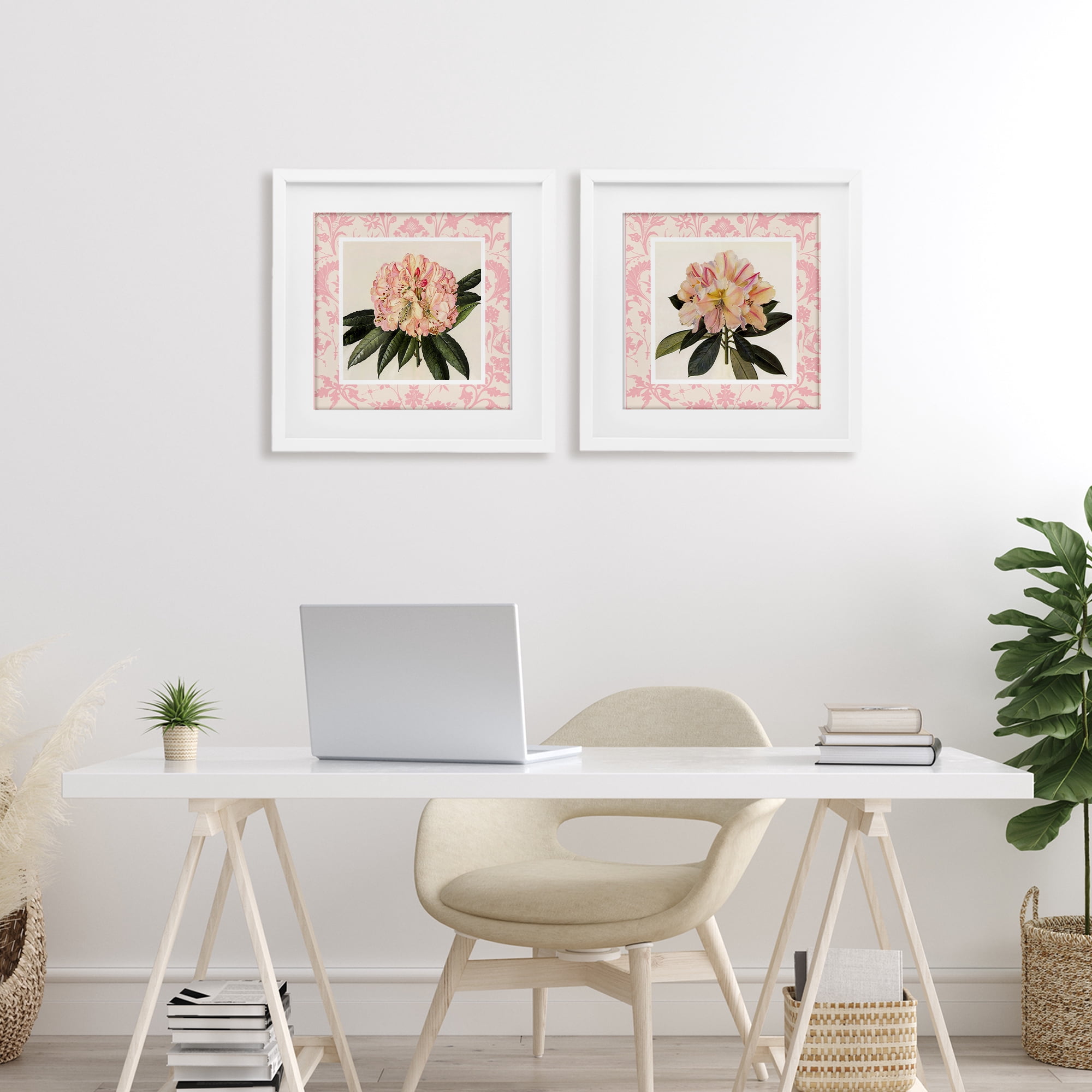 Stupell Industries Pink Vintage Pattern Botanicals 2 Piece White Framed Print Under Glass Set, design by Livi Finn