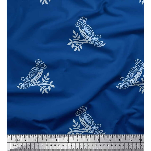 Soimoi Velvet Fabric Bird Block Printed Craft Fabric by The Yard 58 Inch Wide