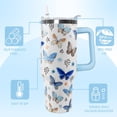 thumbnail image 6 of Butterfly Tumbler with Handle and Straw 40 oz Blue Butterfly Cup Coffee Travel Mug Stainless Steel Insulated Water Bottle Butterflies Stuff Decor Gifts for Women Teenage Bridesmaid, 6 of 6