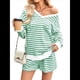 thumbnail image 3 of Conjunto de 2 Piezas de Rayas para Mujer: Sudadera de Larga y Pantalones Cortos Verde L, 3 of 10