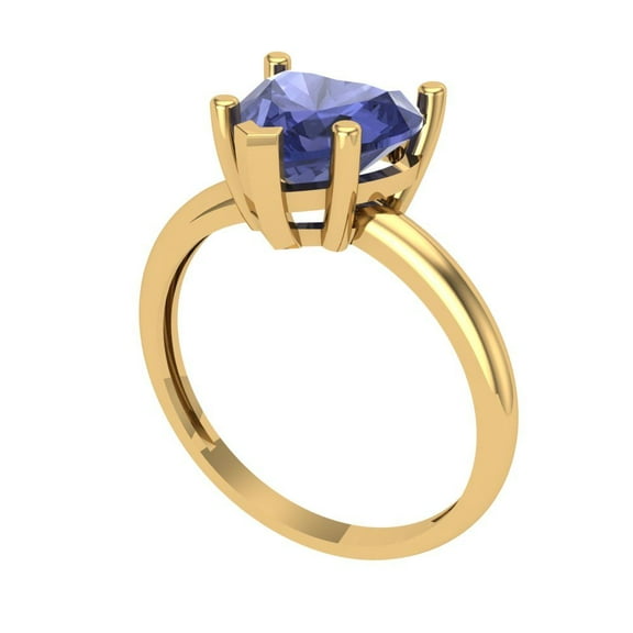 2 ct Heart Cut Simulated Tanzanite Solitaire Engagement Ring for Women in 14K Yellow Gold