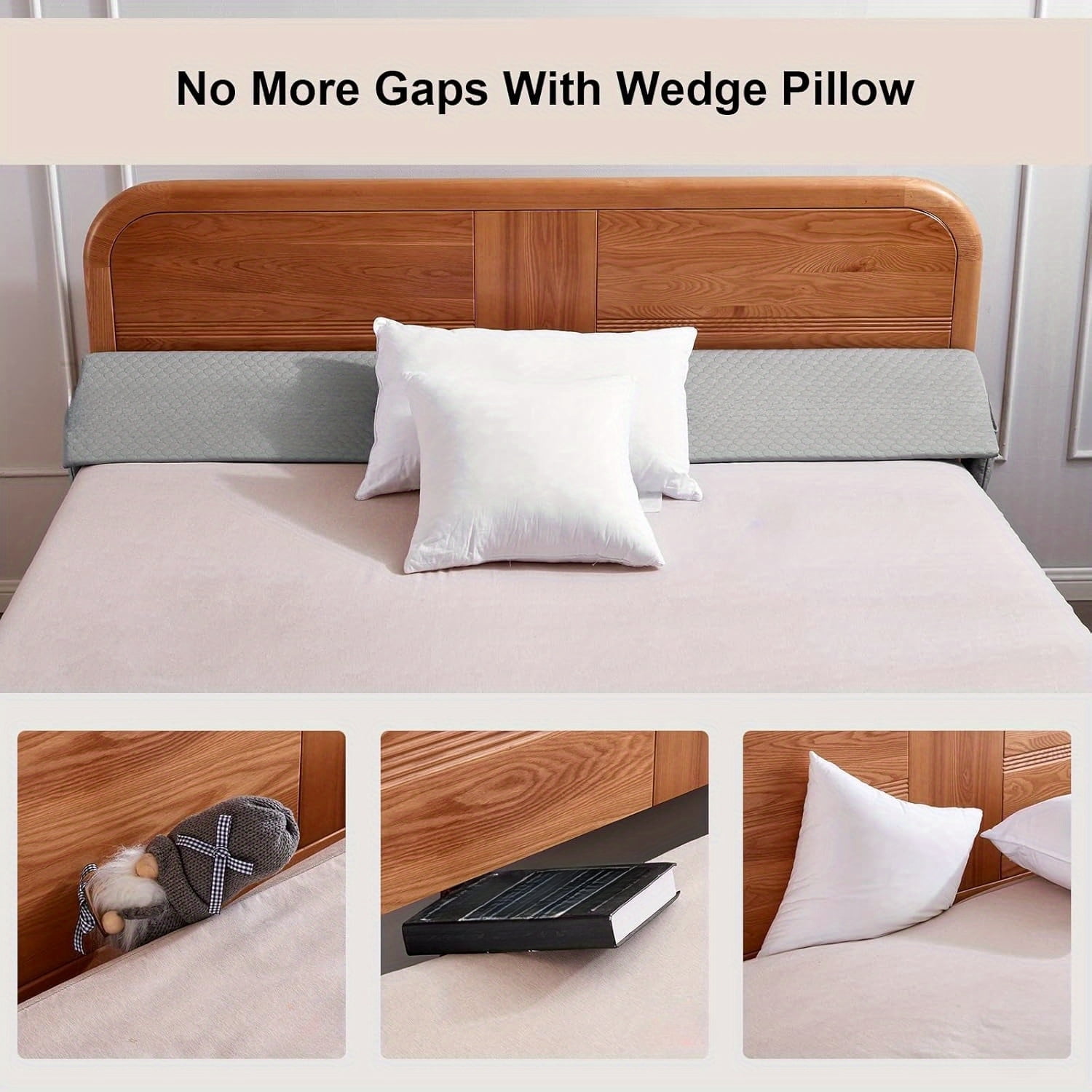 Bed Wedge Pillow for Headboard - Bed Gap Filler Mattress Wedge,  Machine Washable Foam Wedge Pillow for Back Support, Post-Surgery Recovery, Pregnancy, Acid Reflux Relief
