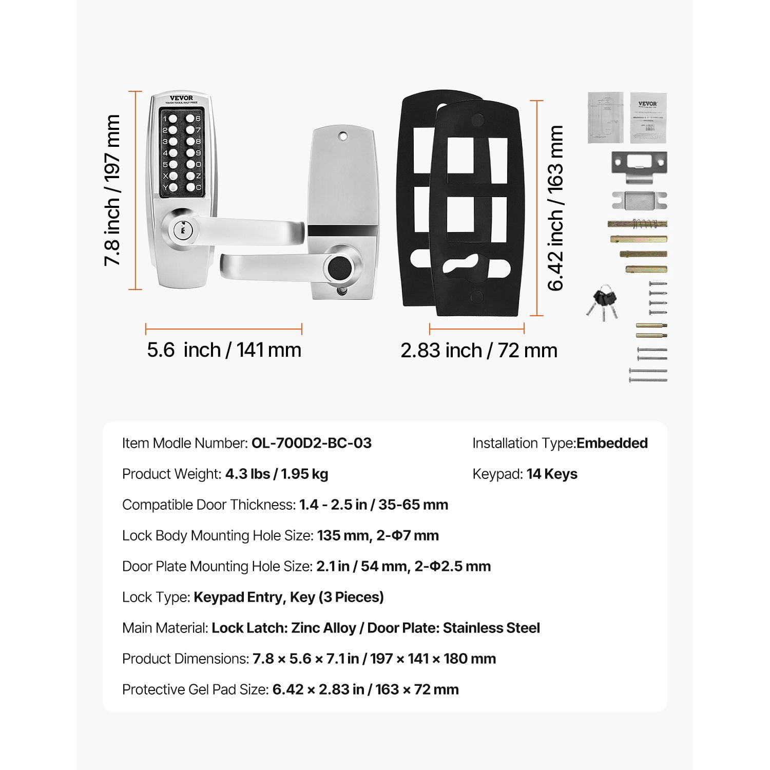 Mechanical Keyless Door Lock Gen2 4-7 Digit Code Double-Sided Zinc Alloy for Front Gate Garden Garage