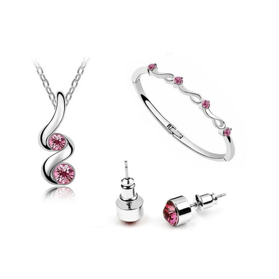 KATGI Fashion 18K White Gold Plated Beautiful Buds Austrian Rose Crystal Necklace and Earring Set