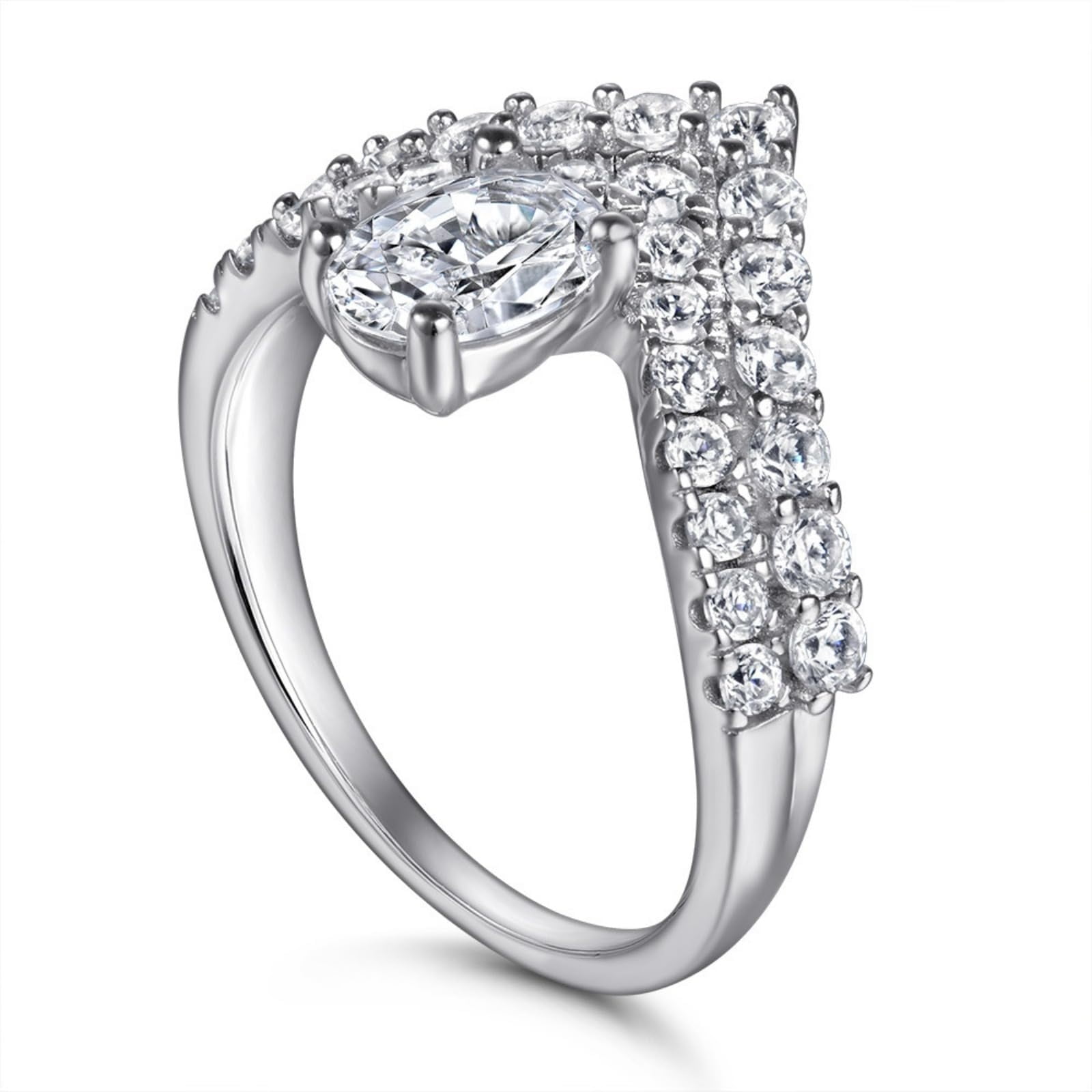 SFTING S925 Sterling Silver 1CT Oval Cut Slight V Shape Engagement Wedding Rings for Women Half Pave Eternity Band Size 9
