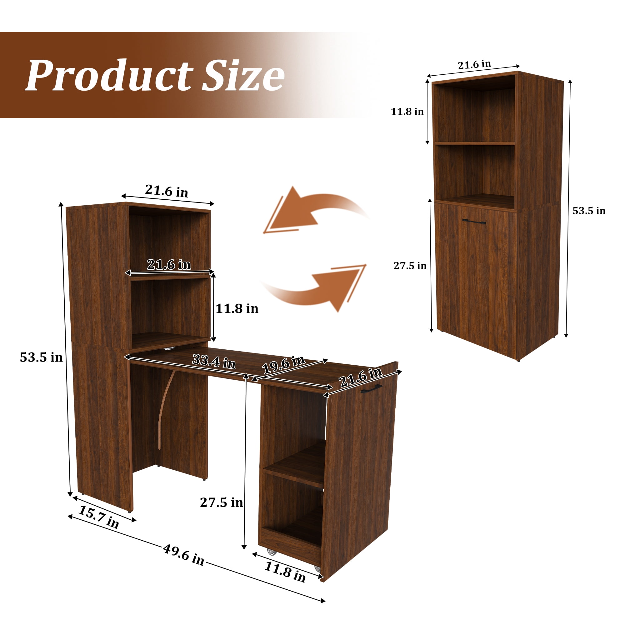 Stretchable Desk 15.7-49.6 Inch Locking Casters 4 Shelves for Home Office Dormitory