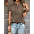 thumbnail image 2 of Womens Short Sleeve Henley Tops V Neck Dressy Casual Loose Fit Shirts Brown XL, 2 of 5