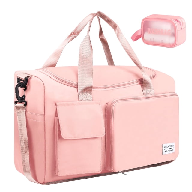 Bolsa de Viaje para Mujer, Bolsa Plegable de Fin de Semana con Compartimento para Zapatos, Bolsa Deportiva Impermeable con Bolsa de Aseo para Viajes, Overoles de Hospital, Rosa