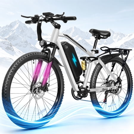 Mountain Electric Bike for Adults 1500W Peak Brushless Motor 20+ MPH Top Speed 48V 20.8Ah Battery Full Suspension 27.5 Tires Up to 80 Miles Range White