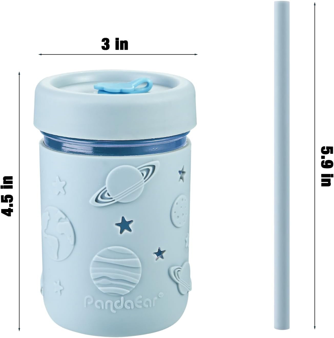 PandaEar 4 Pack Kids & Toddler Glass Cups, Glass Mason Jar Cups 8.45 oz with Silicone Sleeves & Straws, Toddler Spill-Proof Smoothie Cups