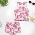 thumbnail image 6 of COEQINE Girls Swimsuit 2 Piece for 8-9 Years with Removable Padded Bra Tankini Bathing Suits for Tween Printed Modest Swimwear Crewneck Tank Top and Shorts, Pink Butterfly, 6 of 8