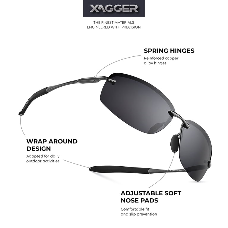 Xagger Polarized Rimless Driving Sunglasses for Men Metal  display picture 1