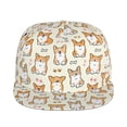 thumbnail image 2 of Daiia Cartoon Corgi print Flat Bill Hats Flat Brim Trucker Cap Baseball Cap Adjustable Classic Low Profile Hat Unconstructed Plain Cap, 2 of 9