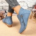thumbnail image 2 of Chelsea Boots Women Trendy Double Side Zipper Stacked Low Heel Pointed Toe PU Leather Fall Ankle Booties, 2 of 6