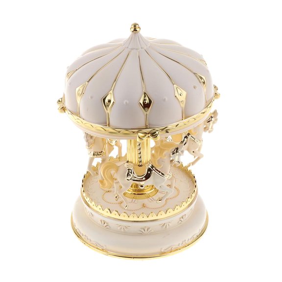 Carousel Music Box 7 LED Rotating Carousel Horse Music Box Kids Girls Baby Birthday Gift , Beige