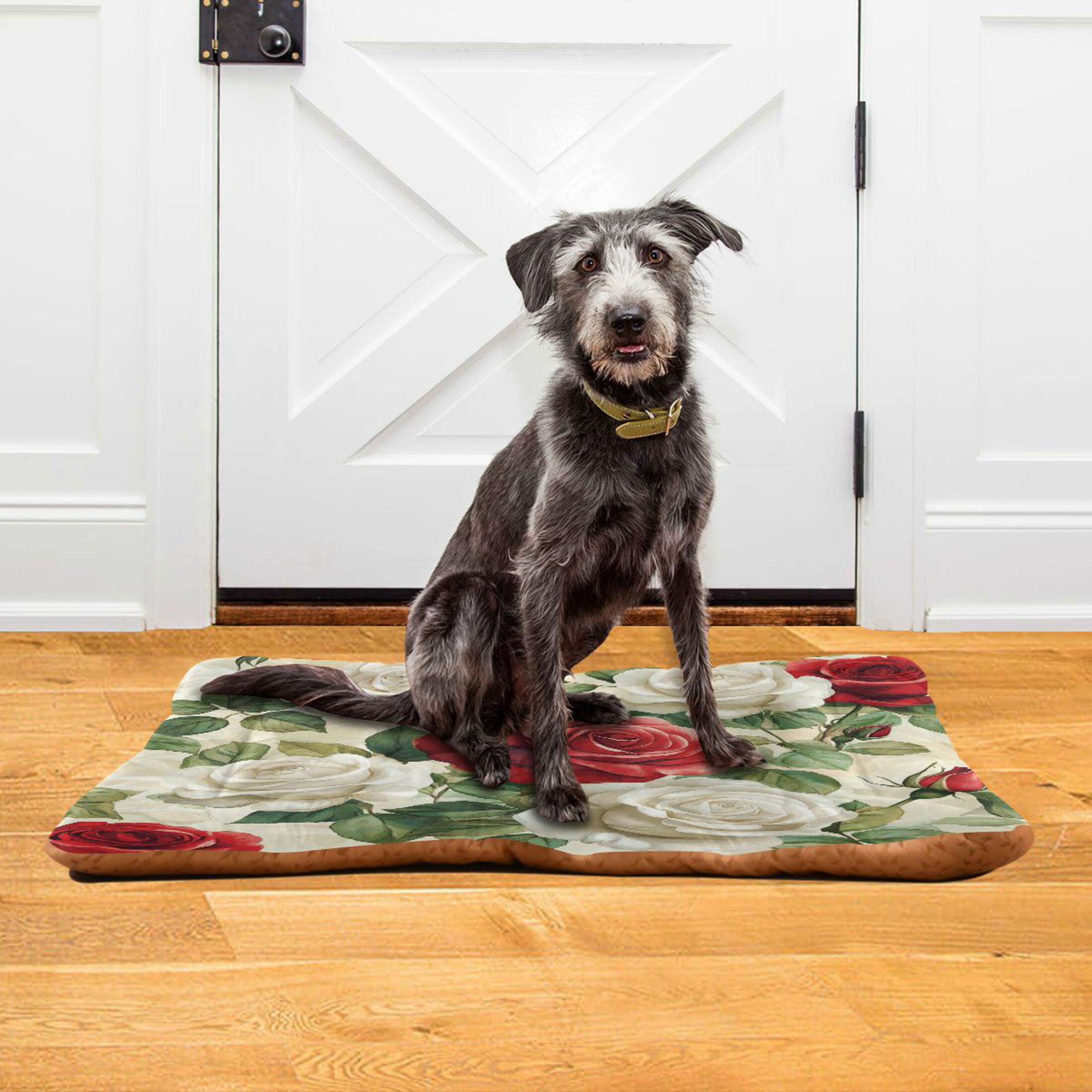 Qxltty Red White Rose Pattern Ped Pad Wear-resistant and Hard to Bite Through Sleeping Pad for Small Medium Large Dogs Winter Pet Bed 36×24in