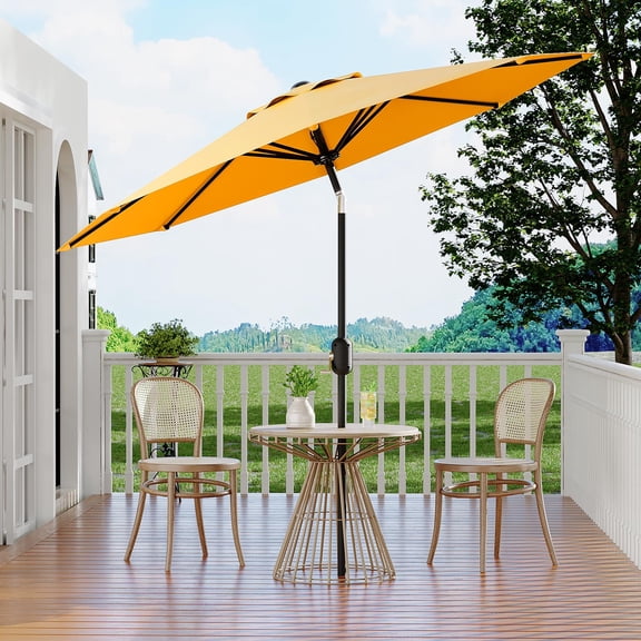 Yellow 10 ft Outdoor Patio Umbrella 8 Sturdy Ribs Outdoor Table Umbrella with Crank Lift & Push Button Tilt - UV Protection Waterproof Market Umbrellas for Pool, Deck, Yard, Garden