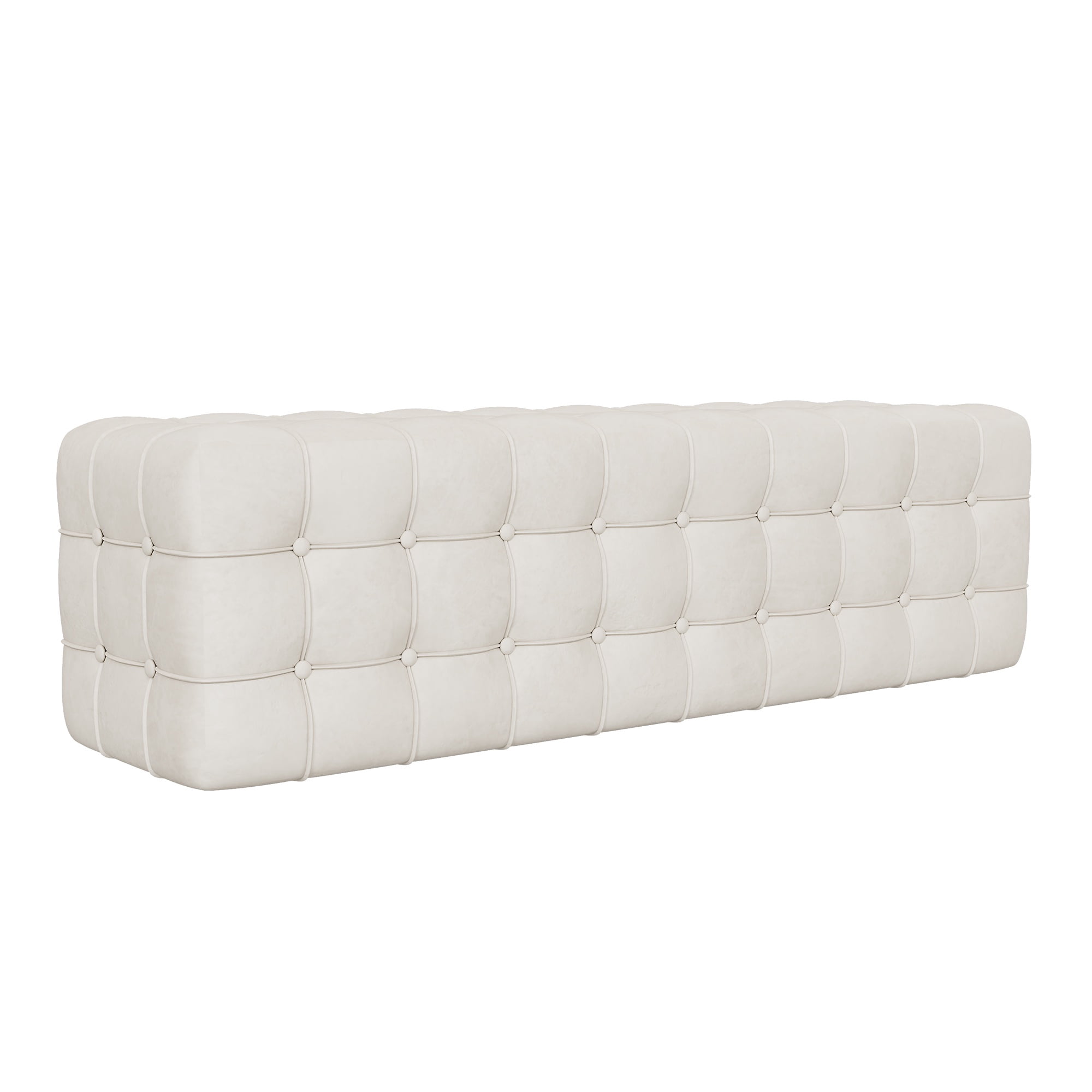 PORKISS Upholstered Ottoman, All Covered Velvet Rectangular Footstool, Wood Modern Ottoman Bench for Bedroom, No Assembly Required, White