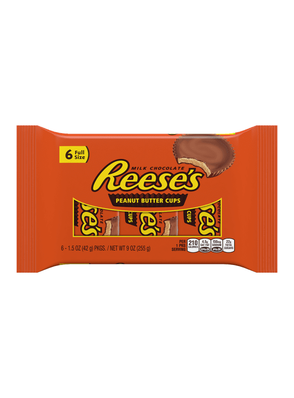 Reese's Milk Chocolate Peanut Butter Cups Candy, Packs 1.5 oz, 6 Count