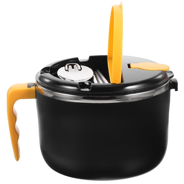 Miangastore Bol à Nouilles Réutilisable Isolé avec Couvercle et Poignée en Acier Inoxydable et PP pour la Maison Noir 1 Ensemble