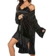 thumbnail image 5 of Womens Soft Pajama Clearance- Sexy Long Sleeve Lace Solid Color Silk Satin Bathrobes Plus Size Robe Sleepwear Black Size L, 5 of 8