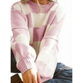 thumbnail image 2 of Women'S Fall Fashion Crew Neck Long Sleeve Lattice Ribbed Knit Loose Pullover Sweater Tops Pink M, 2 of 9