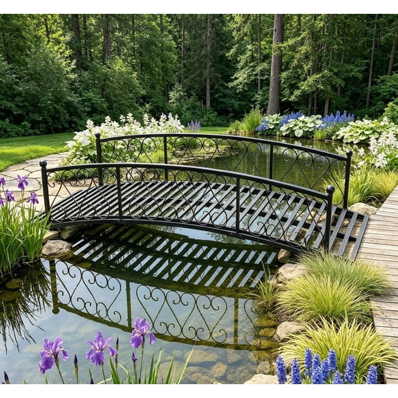6 FT Metal Arch Backyard Garden Bridge with 660 lbs, Durable Decorative Footbridge with Siderails, Outdoor Bridges for Creek, Lawn, Stream（Black）
