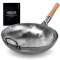 thumbnail image 1 of Woks y sartenes para saltear de acero al carbono con fondo redondo de 14” YOSUKATA – Wok sin sazonar para saltear, asar, parrillar y acampar – Sartén tradicional japonesa y china martillada a mano – E, 1 of 5