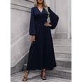 thumbnail image 3 of Women V-Neck Elegant Long Sleeve Pleated Elastic Dresses Casual Classic Side Slit Maxi Dress, 3 of 5