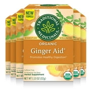 Traditional Medicinals Organic Ginger Aid Herbal Tea, Promotes Healthy Digestion, (Pack Of 6) - 96 Tea Bags Total