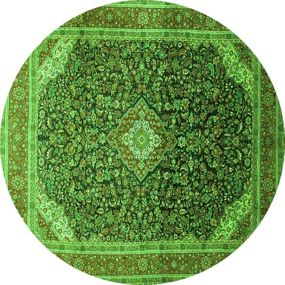 Ahgly Company Indoor Round Medallion Green Traditional Area Rugs, 6' Round