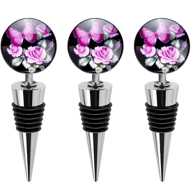 Tapones para botellas de vino, juego de 3 tapones de vino de acero inoxidable para regalos, bares, fiestas navideñas y bodas