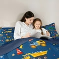 thumbnail image 4 of Manfei Cartoon Bulldozer Excavator Bedding Comforter Set 7pcs, Boys Tractors King Bedding Sets, Kids Construction Site Bed Sheets, Super Cozy Room Decor, 4 of 8